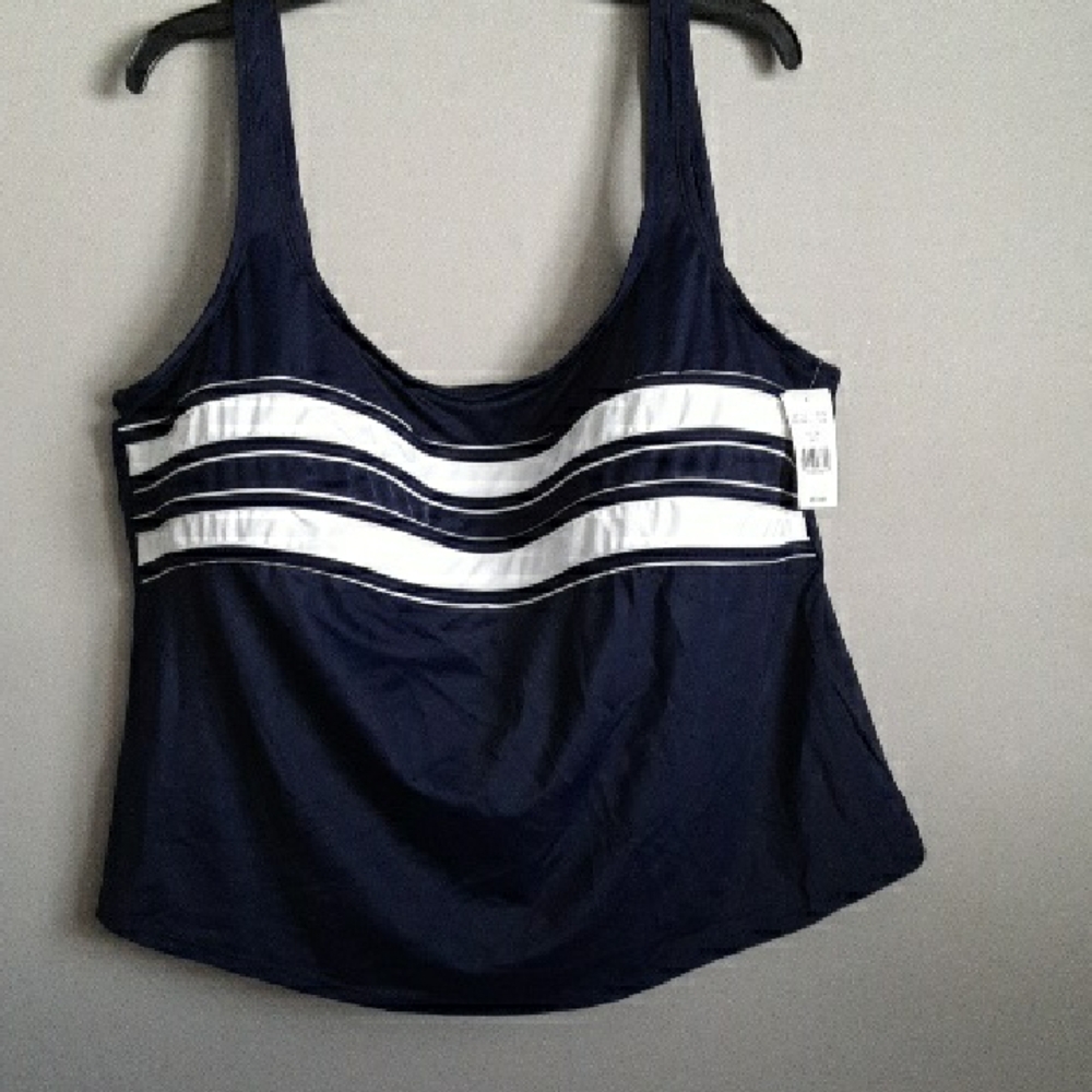 Longitude Navy and White Striped Swim Top
